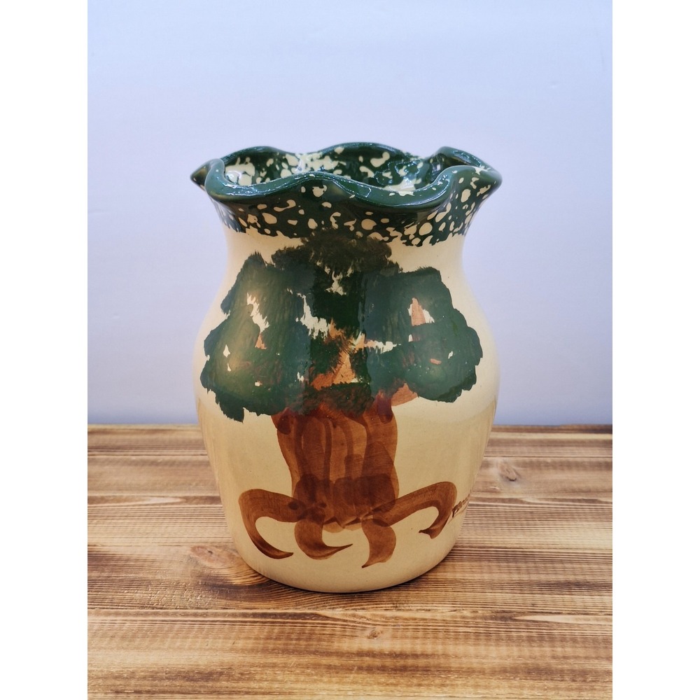 Crooksville Ohio Apple Tree Pottery Crock Vase Ruffled Edge Hand Painted 08 7x5"